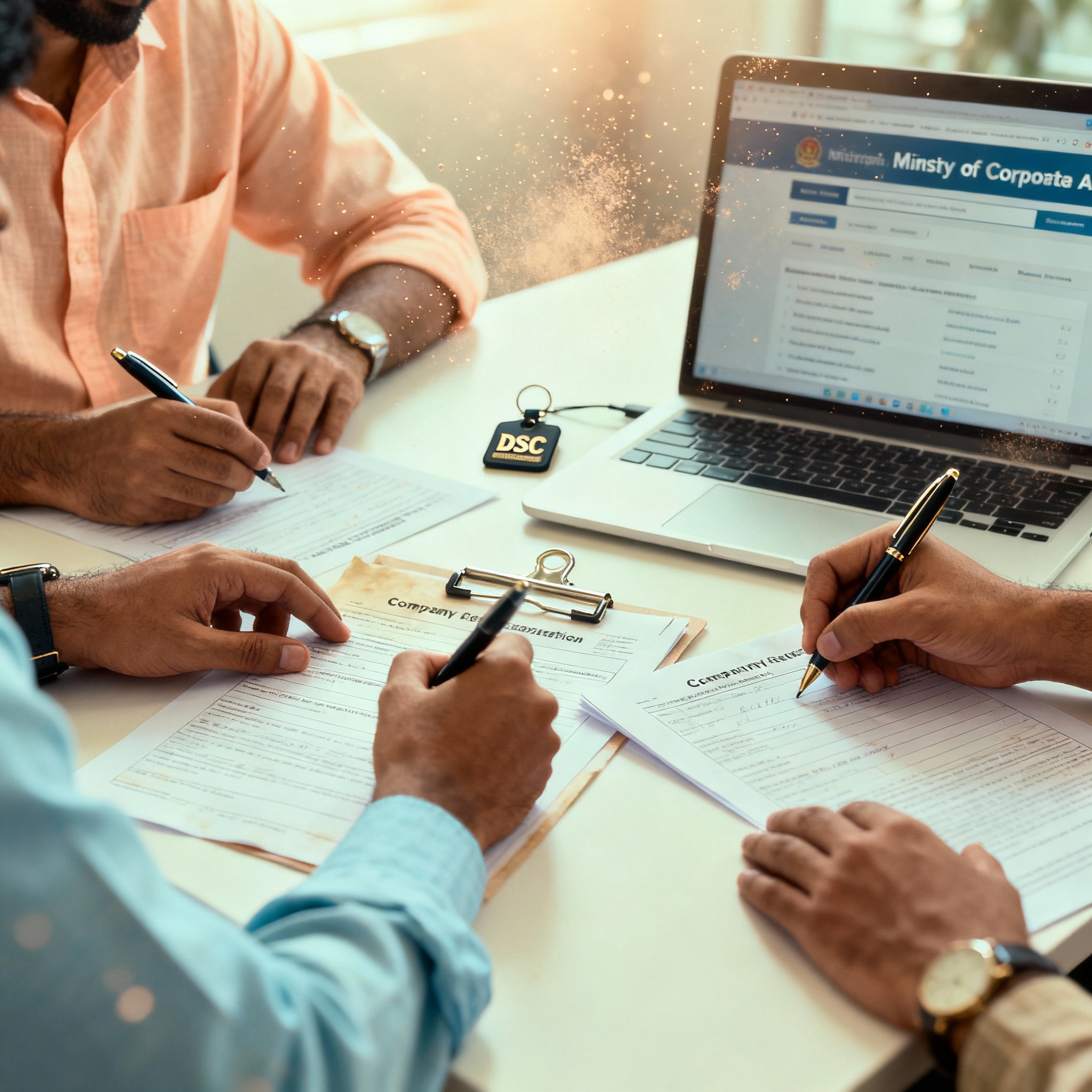 Company registration in punjab startup founders reviewing documents